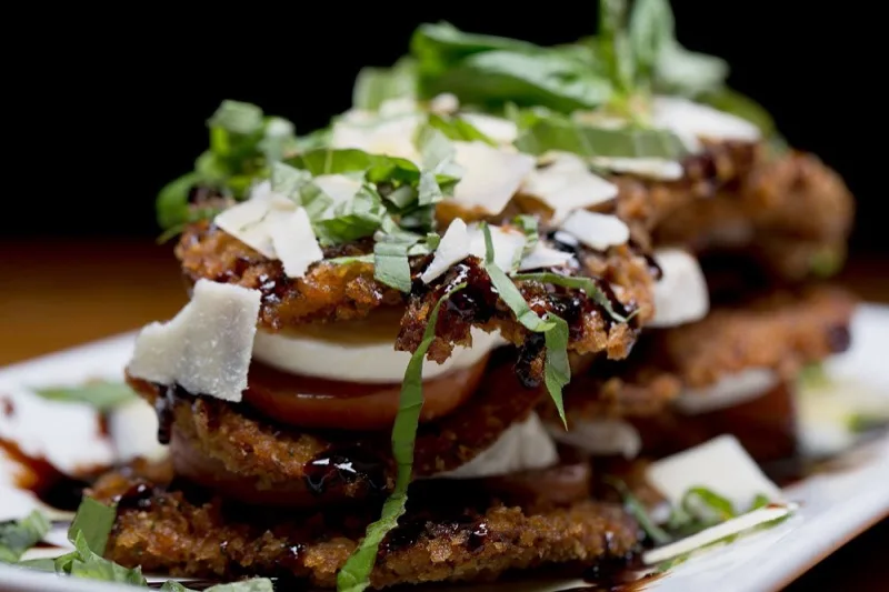 Eggplant Napolean layered with mozzarella and basil